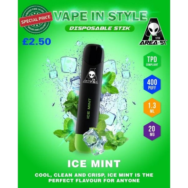 Ice Mint By Area 51 Disposable Stik Pod Device | 400 Puffs 20MG